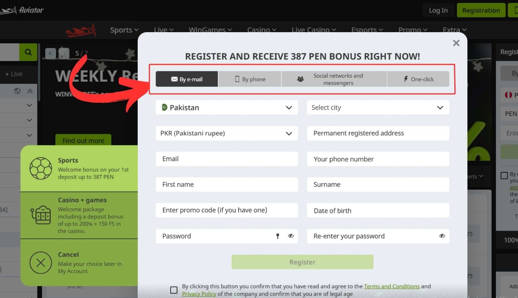 Winwin Pakistan Choose Registration Method