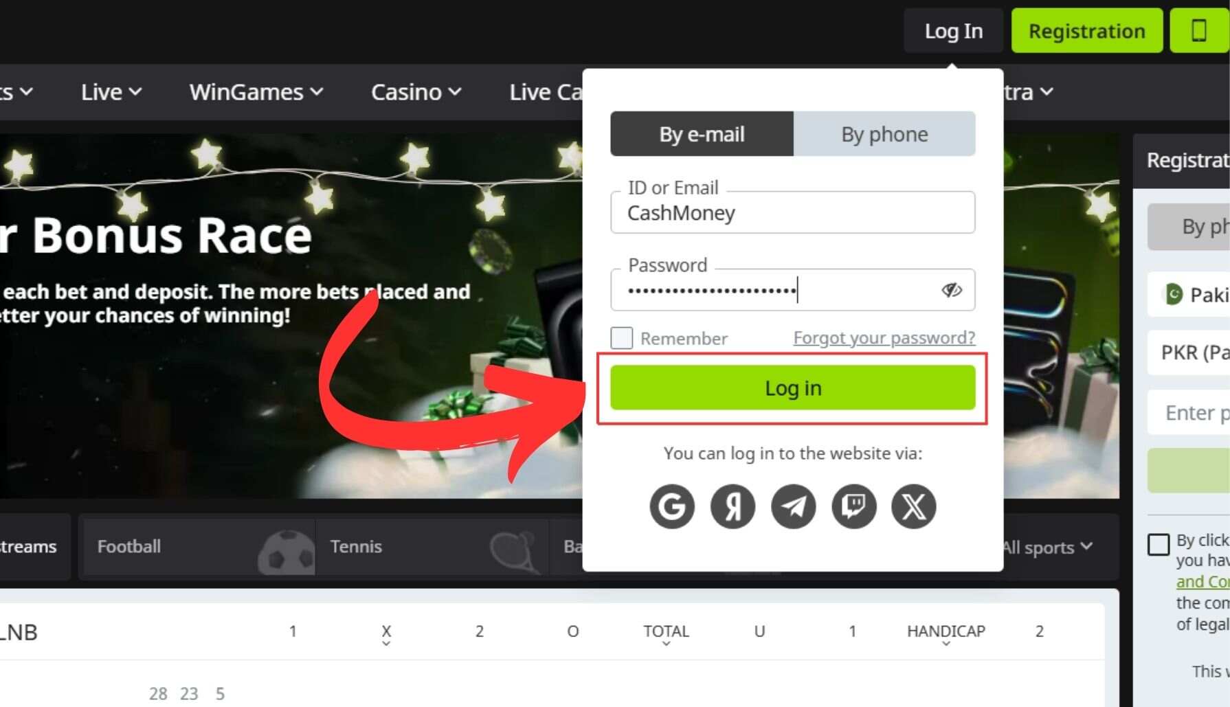 WinWin Pakistan Press on the button Log In
